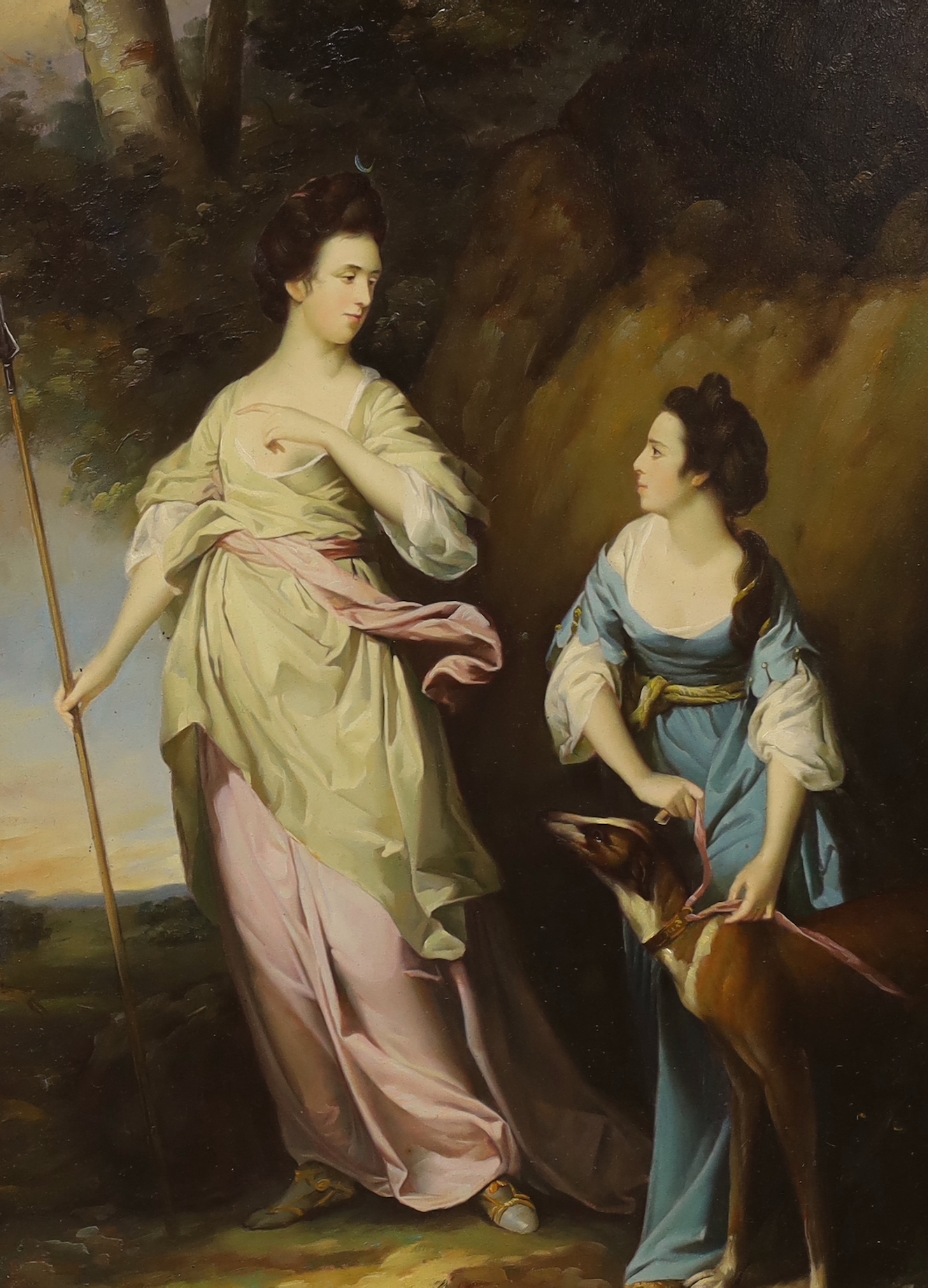 After Francis Cotes (1726-1770), oil on board, 'Lady Stanhope and The Countess of Effingham', 40 x 29cm